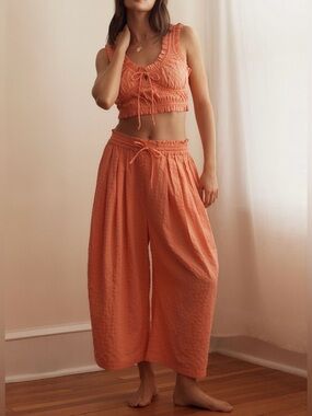 Anthropologie Coral Two-Piece Loungewear Set
